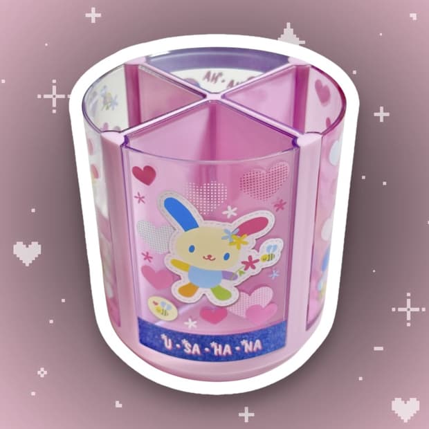산리오 우사하나 핑크 데님 회전 펜 스탠드