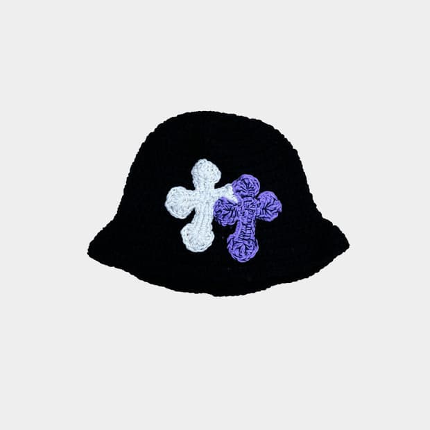 Y.a.r.n 블루크로스패치 니트 버킷햇 블랙