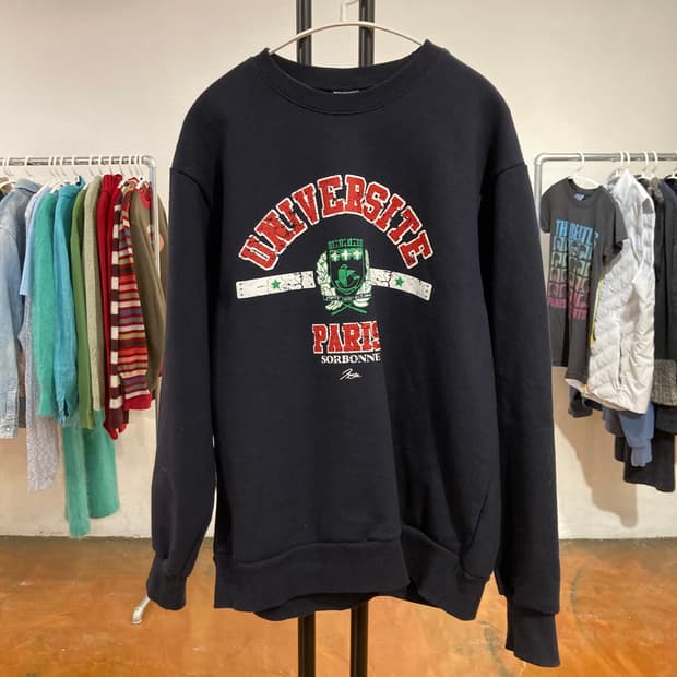 빈티지 네이비 로고 크루넥 맨투맨