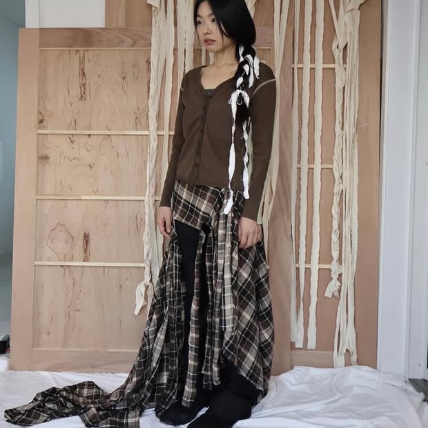 0tape 백 가디건 브라운 