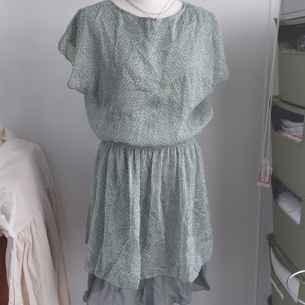 [빈티지] 민트 패턴 쉬폰 미니 원피스