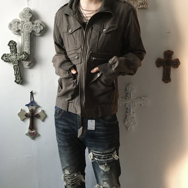 Multi pocket high neck zip up