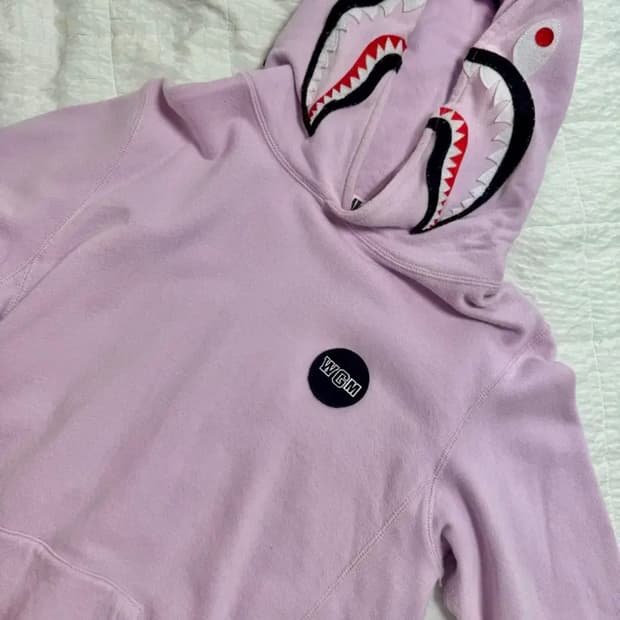 베이프 샤크 후드 라벤더핑크 풀오버 xs