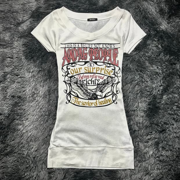 화이트 이글 프린팅 레터링 반팔 티셔츠