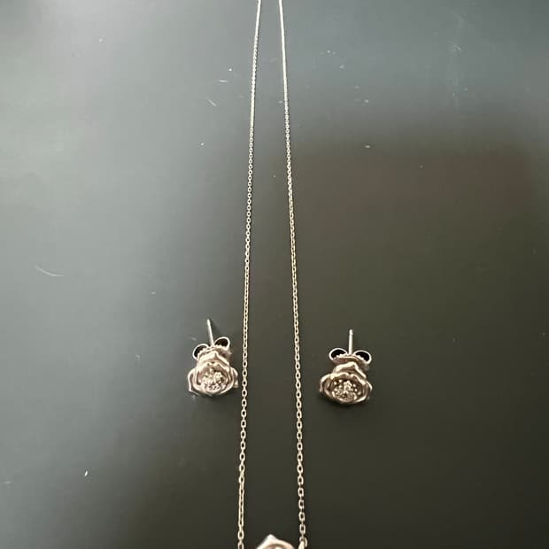 필그림 장미 실버 목걸이 귀걸이 세트