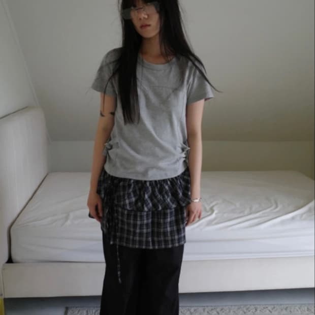 새상품) 에프터먼데이 체크 에이프런 스커트 레이어드 스커트