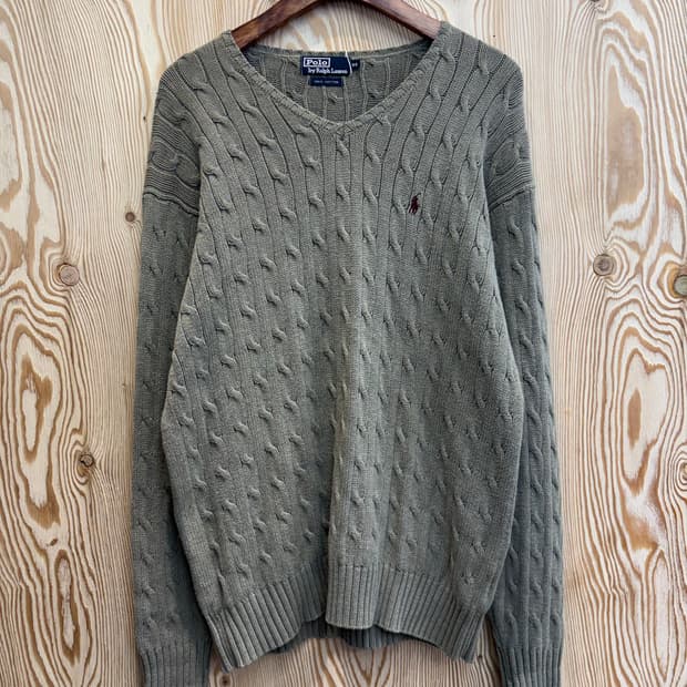 폴로 랄프로렌 브이넥 꽈배기 니트