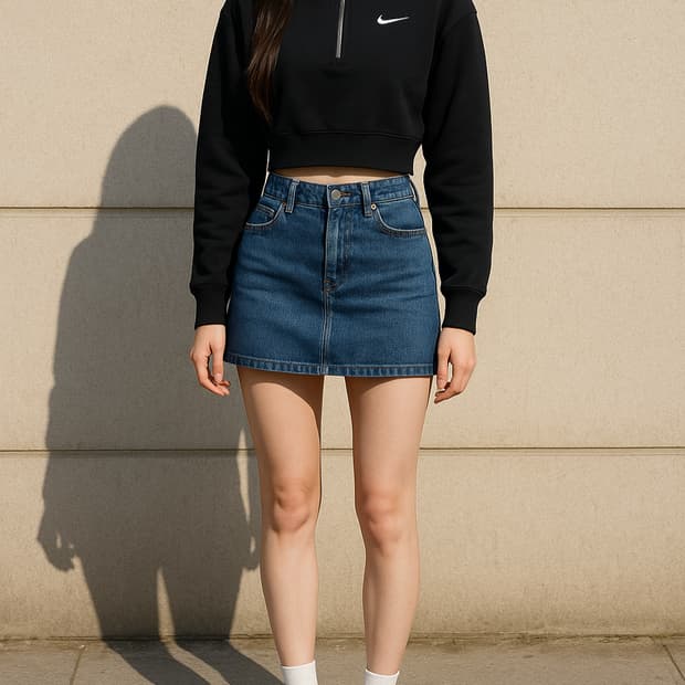 나이키 블랙 하프집업 크롭 맨투맨_S