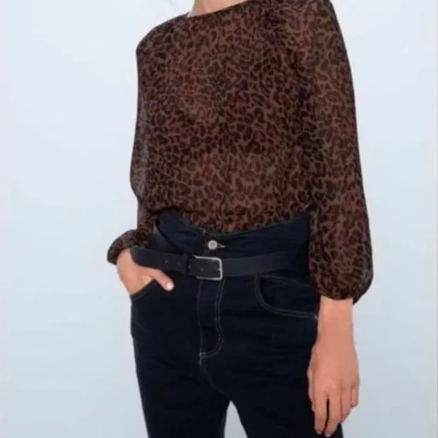 55-66) 새제품 ZARA 자라 레오파드 패턴 쉬폰 블라우스