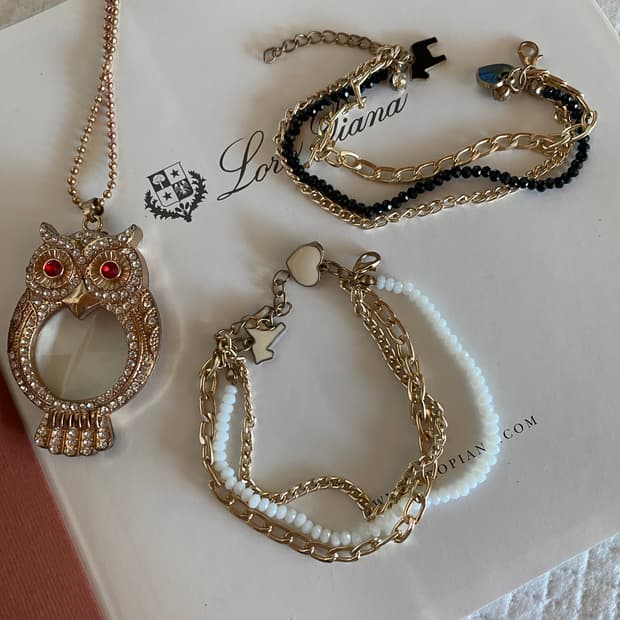 부엉이 목걸이 + 팔찌 2종 세트