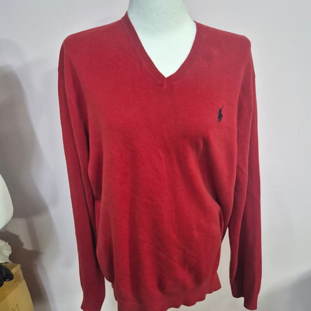 폴로 랄프로렌 레드 V넥 니트