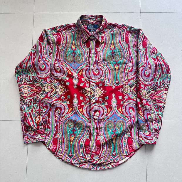 폴로 랄프로렌 90s 실크 100% 페이즐리 셔츠 L