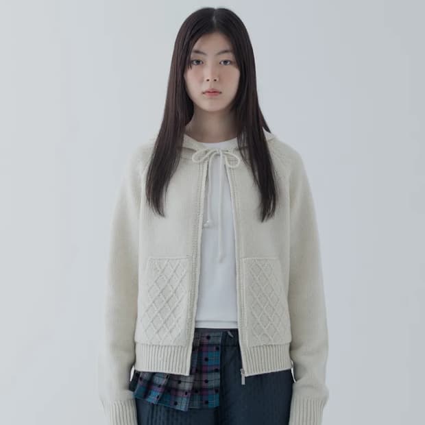 오헤시오 케이블 니트 후드집업 cable knit hooded zipup