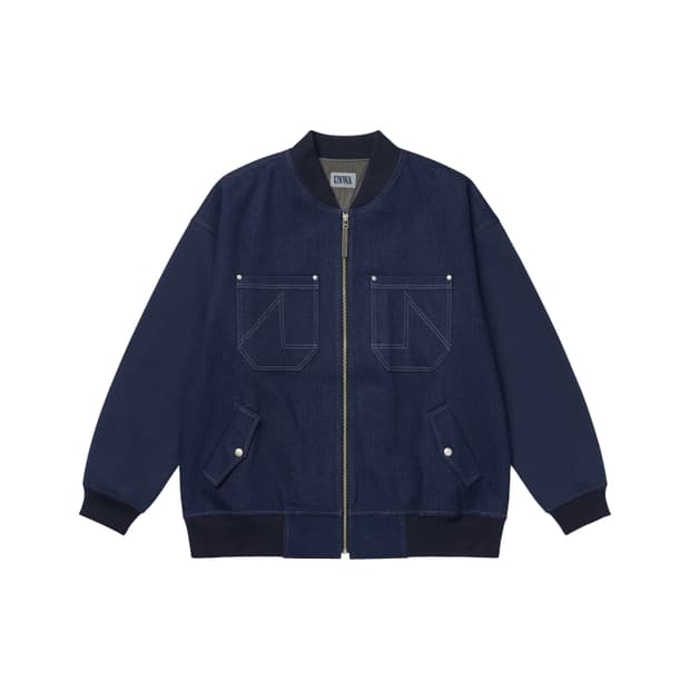 Unwashed Denim Bomber Jacket(XXL)