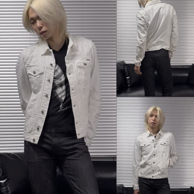 {DIESEL} White Destroyed Denim Jacket   