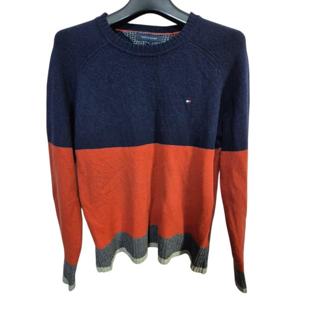 타미힐피거 컬러블록 니트 스웨터