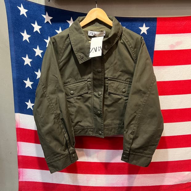 자라 크롭 야상 자켓 카키