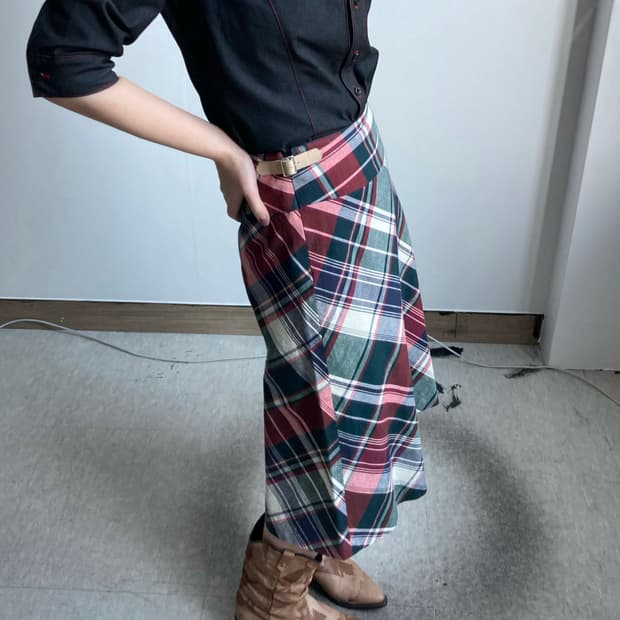 빈티지 버클 체크 스커트