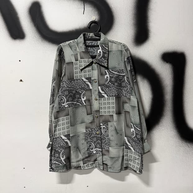 VTG 빈티지 멀티 패턴 금장 시스루 슬리브 셔츠