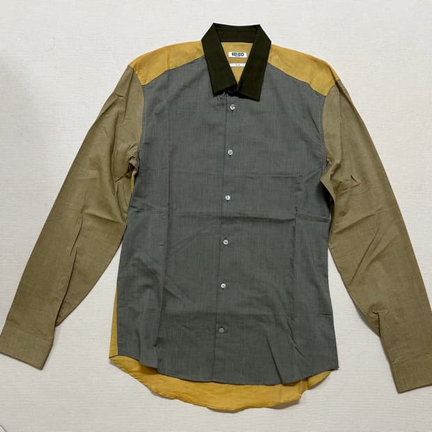 겐조(KENZO) 머스터드 투톤 컬러 블록 슬림핏 셔츠 100