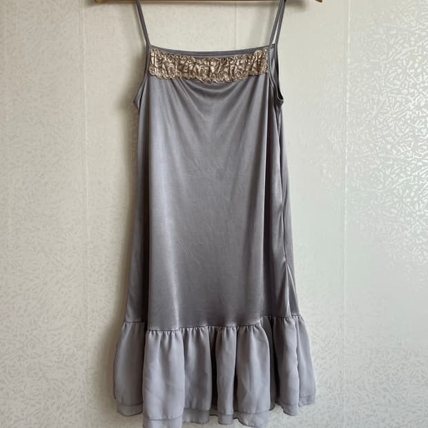 일본 빈티지 레이어드 단프릴 살크감촉 슬립 원피스