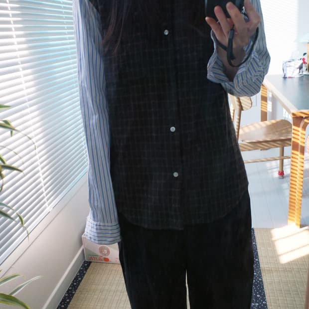 꼼데가르송 옴므 듀스 스트라이프 체크 셔츠