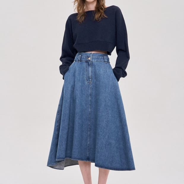 한섬 시스템 SYSTEM 2023 데님 플레어 롱 스커트 61-90사이즈