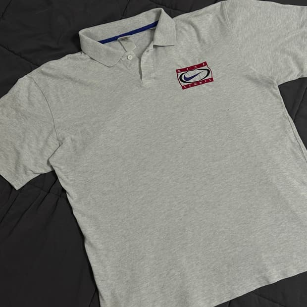 90s 올드 나이키 테니스 오리지널 반팔 카라 오트밀 라지