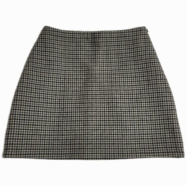 하운드체크 A라인 미니 울 스커트