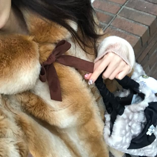 빈티지 리본 밤비 퍼 코트 자켓 밤비 아린 히메갸루 로걀 라떼 리즈리사깔