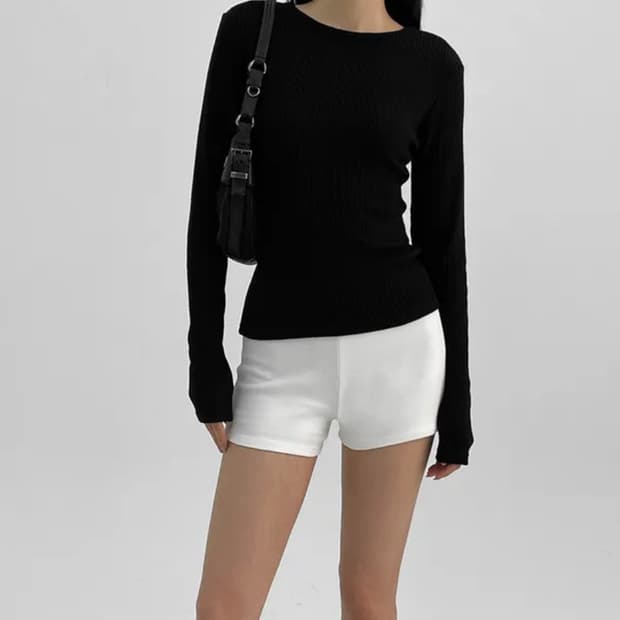 블랙업 니트 골지 긴팔티