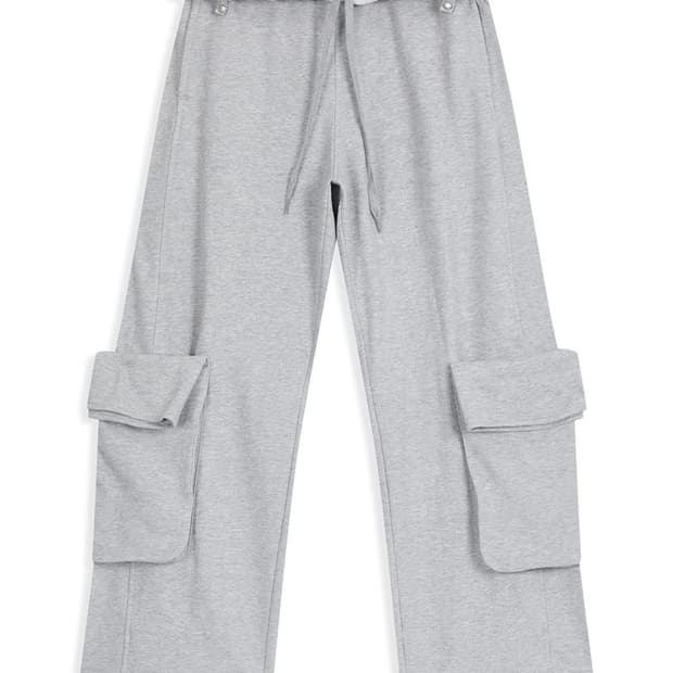 ROLLED WAIST SWEAT CARGO PANTS, GRAY