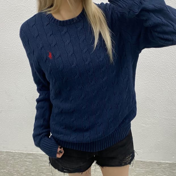 폴로 랄프로렌 레드포니 네이비 꽈배기 니트 M