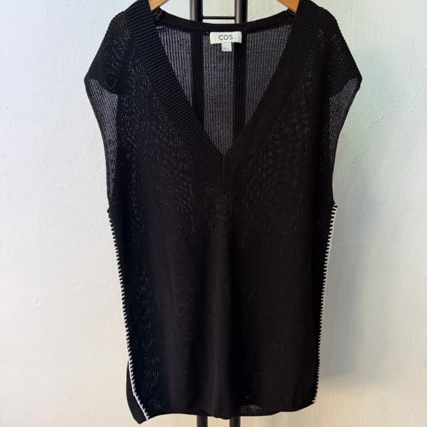 정품) COS 코스 블랙 루즈핏 브이넥 니트 조끼 S