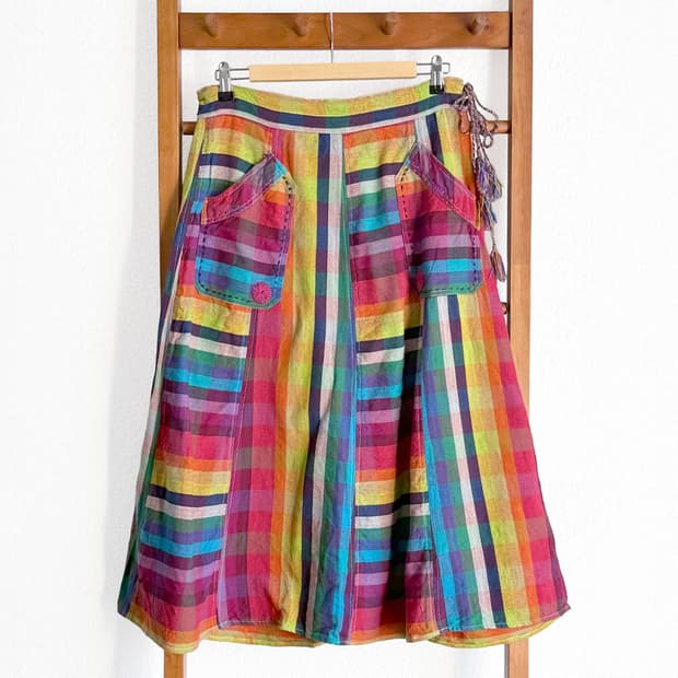 [AMINA] 에스닉 체크 패치워크 스커트