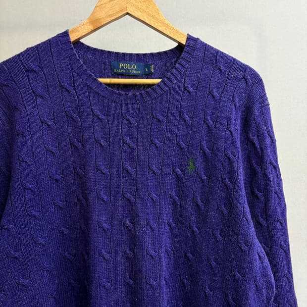 폴로 퍼플 꽈배기 니트