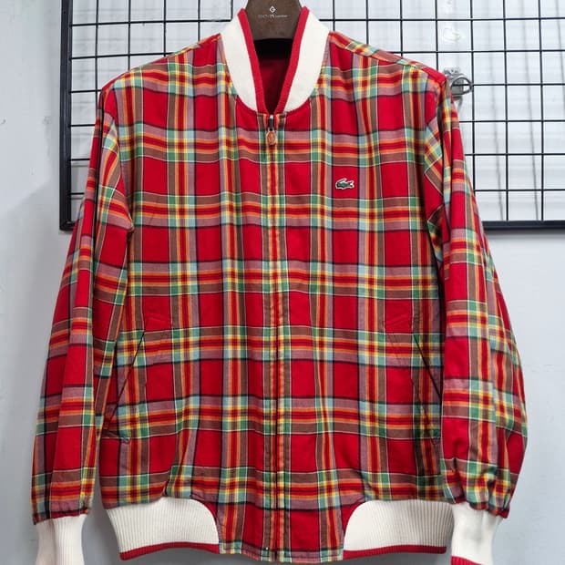 100L 라코스테 빈티지 체크패턴 양면 블루종 자켓.
