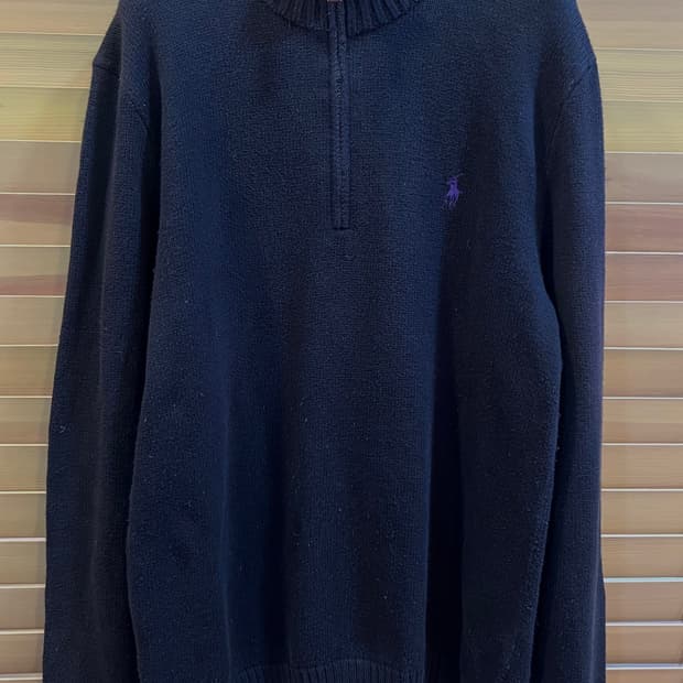 폴로랄프로렌 남성 블랙 반집업 코튼니트