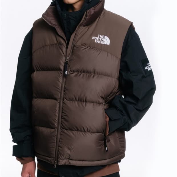 [구매:L사이즈] 노스페이스 퍼피 온 패딩 베스트 브라운