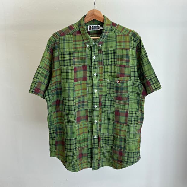 베이프 패치워크 반팔 셔츠