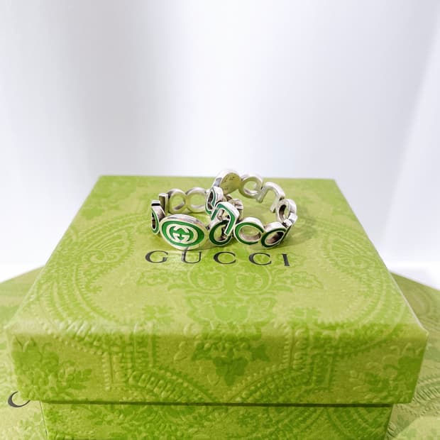 (정품/새상품) GUCCI 구찌 공용 인터로킹 G 에나멜 그린 링 반지