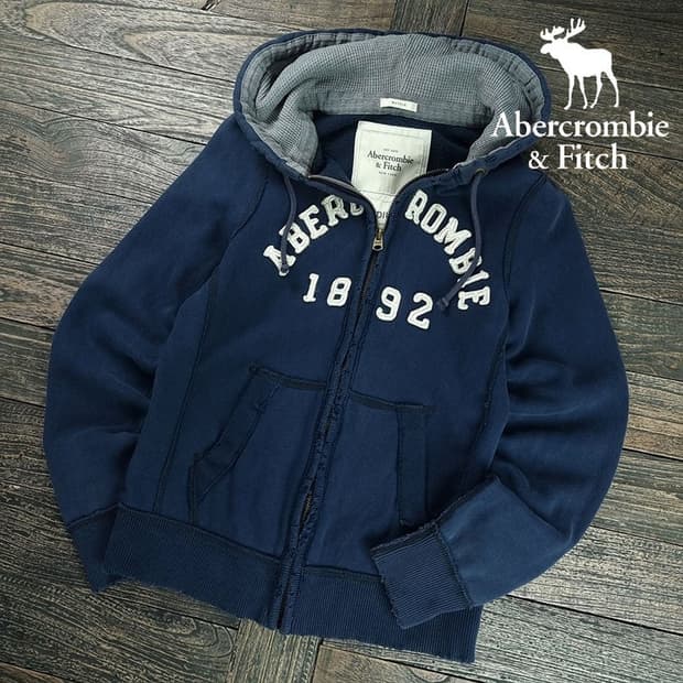 [아베크롬비] Y2K 빈티지 로고 자수 후드 집업 네이비 M19553