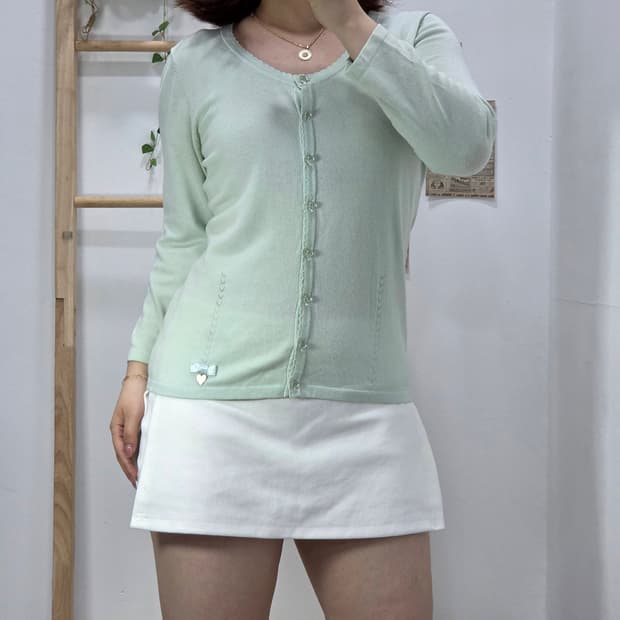 [프립]38/일본빈티지 데뷔 드 피오레 바이 레세파세 민트 레이스 가디건