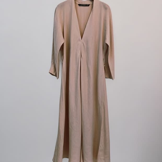 [ZARA WOMAN] 리넨 100% 내추럴 베이직 롱 원피스 S