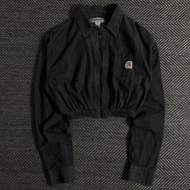 칼하트 크롭 리메이크 흑청 셔츠 자켓o 3550