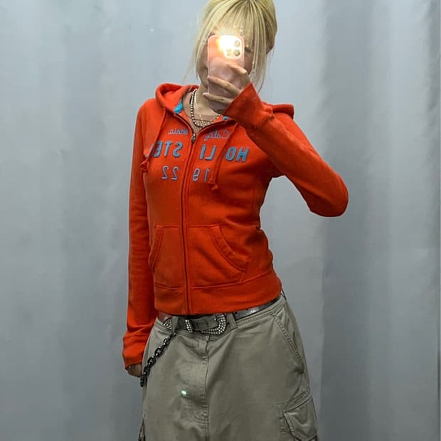 홀리스터 오렌지 딱붙 후드집업
