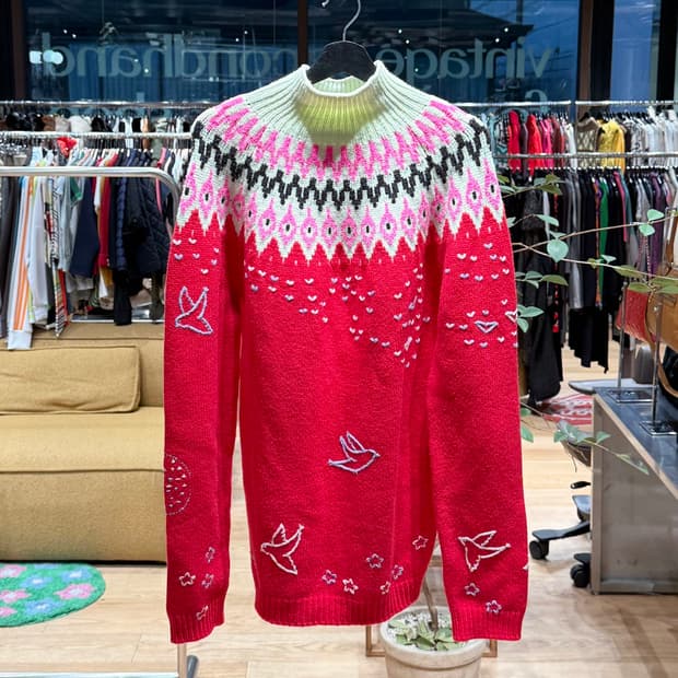 니나 리치 레드 크리스마스 라운드 니트 