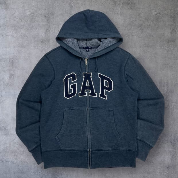 GAP 네이비 멜란지 컬러 스펠아웃 빅로고 후드 집업