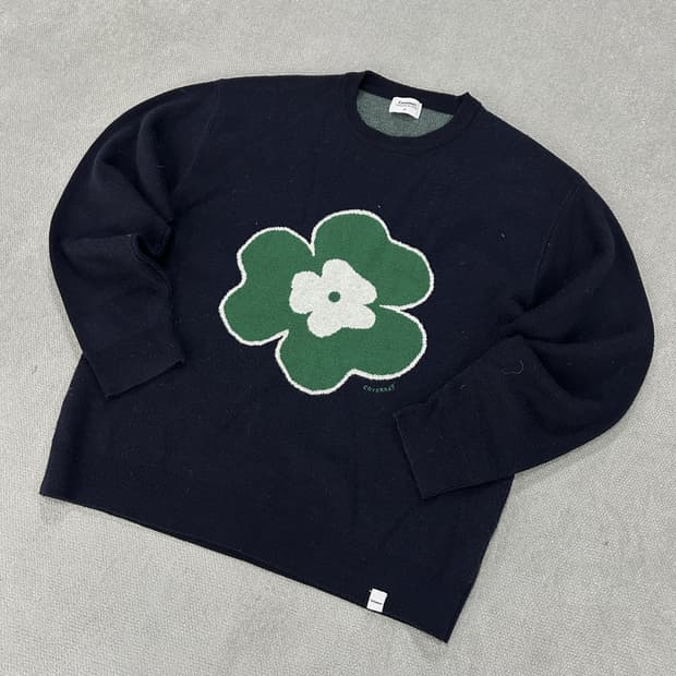 커버낫 플라워 자수 네이비 니트 XL