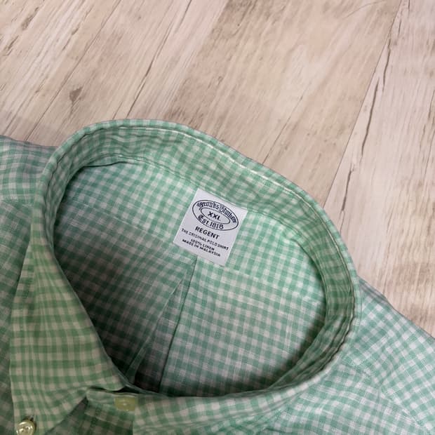 [XXL] 브룩스 브라더스 깅엄 체크 린넨 셔츠 그린
